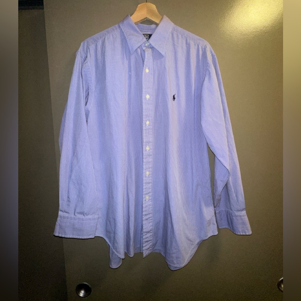 Ralph Lauren Andrew blue and white square gingham button up shirt